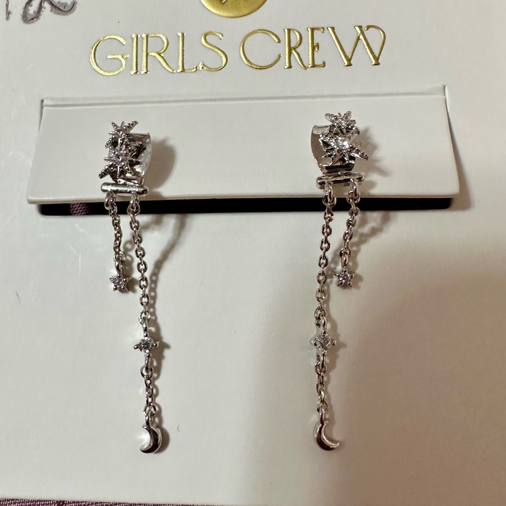 Girls Crew Nwt Silver Star Moon Chain Dangle Drop Earrings 14$